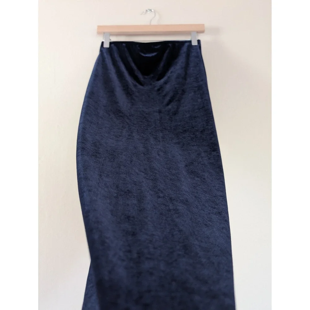 Velvet Maxi Skirt‎ Navy Blue Stretch Y2K Grunge Minimalist Gap Women's M Column